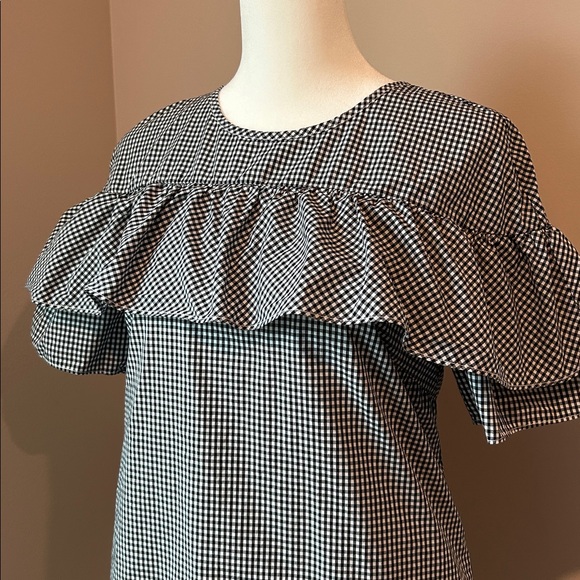 J. Crew Edie Micro Gingham Shift Dress Black White Checkered Ruffle Cotton 6P - Picture 5 of 11